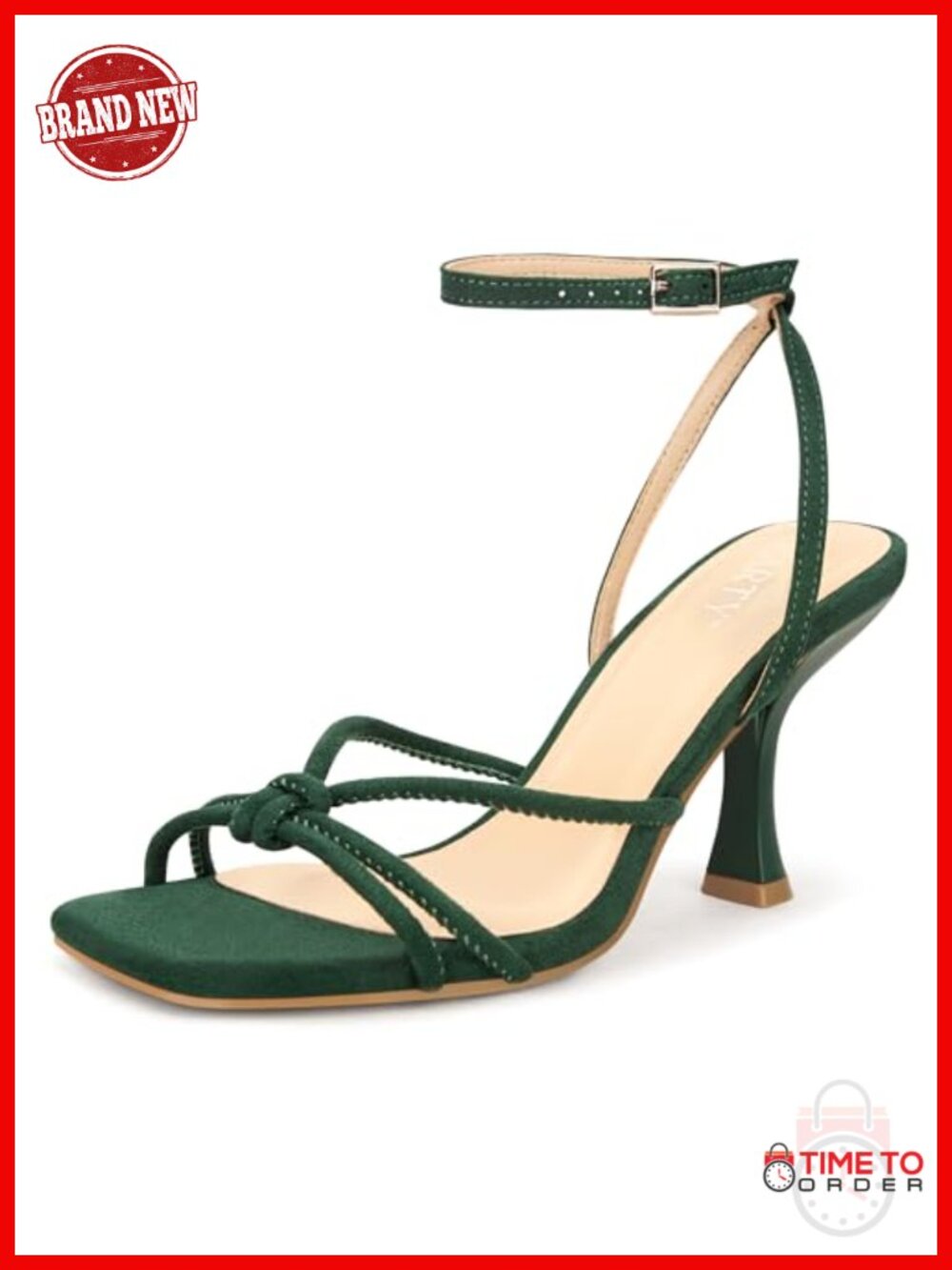 Women's Strappy Kitten Heel Sandals Square Open Toe Faux Leather Ankle Strap